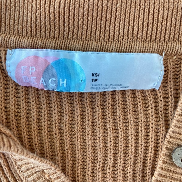 Free People Beach Linen Cotton Beige Picnic Sweater Romper Brown Size XS - Picture 3 of 8